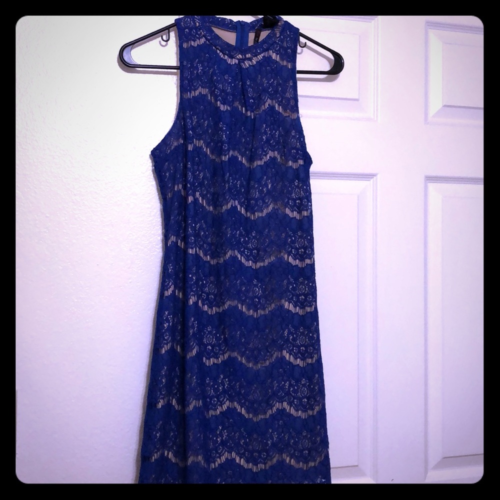 Blue Lace Halter Dress